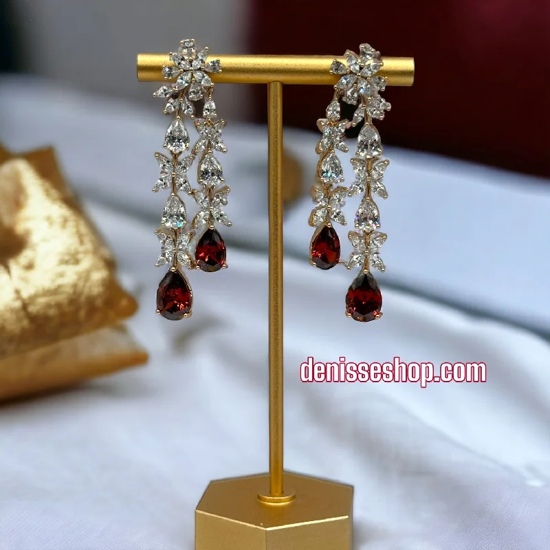 Crystal earrings for women-18k Dark Red Earrings E253