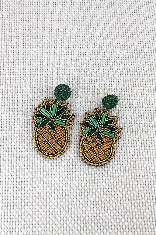 Gemstone stud earrings for women-Pineapple Seed Bead Earrings