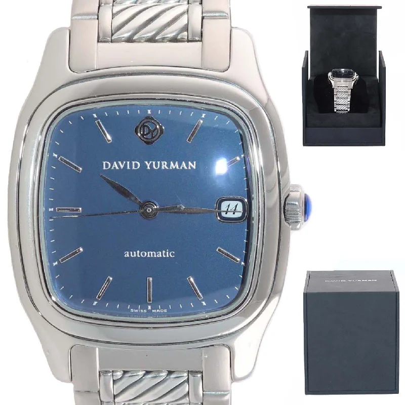 Fashionable wristwatches for men-MINT David Yurman Steel Thoroughbred Blue Automatic Date 35mm Watch T301-LST