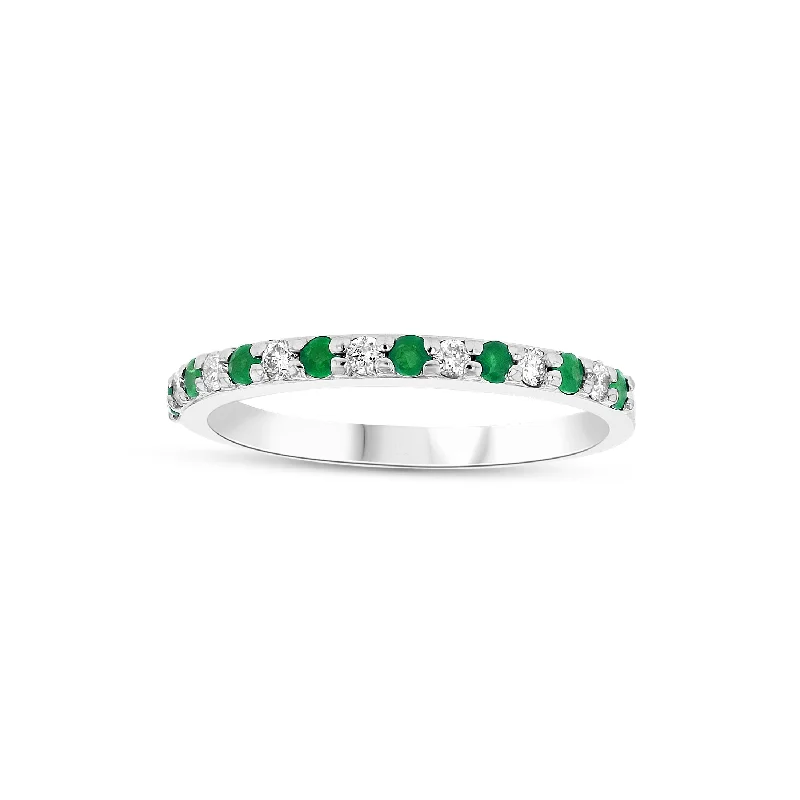 Modern engagement rings for women-Halfway Around Emerald and Diamond Band, 14K White Gold