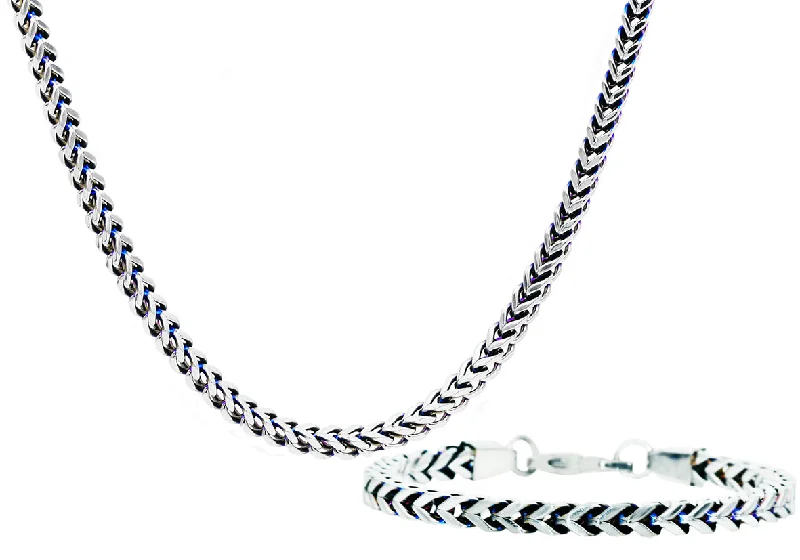 Statement necklace for women-Mens 8mm Stainless Steel and Blue plated Two Tone Franco Link Chain Set