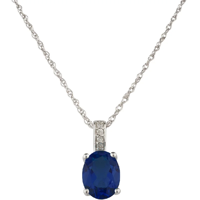 Rose gold necklace for women-14K White Gold 0.92ctw Oval Blue Sapphire & Diamond Drop Necklace