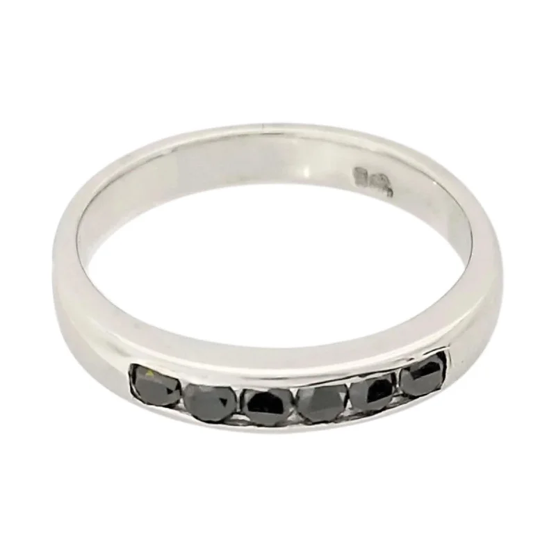 Elegant engagement rings for women-9 kt White Gold Ring with Black Diamonds