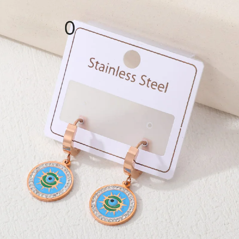 Delicate earrings for women-Tarohi Jewels Rose Gold Plated Austrian Stone And Evil Eye Fancy Dangler Earrings