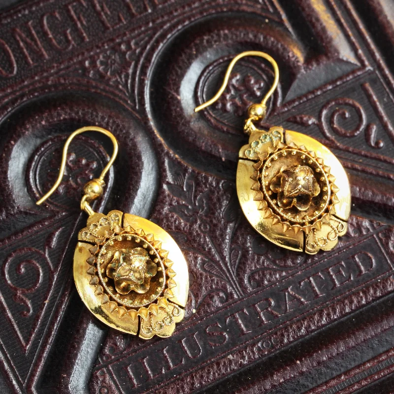 Classic earrings for women-Etruscan Inspired Victorian 15ct Gold Earrings