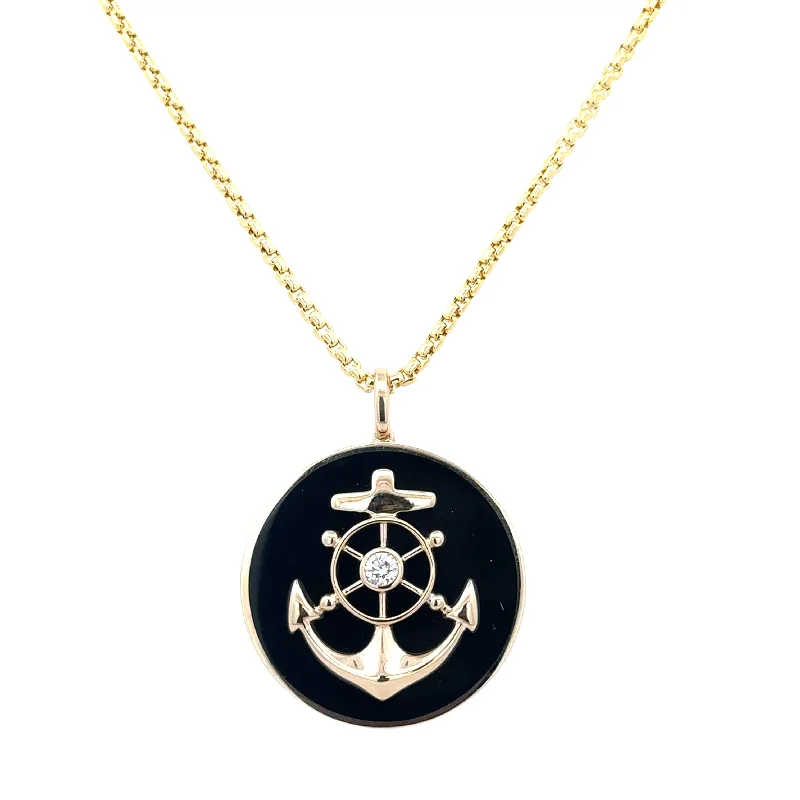 Personalized necklace for women-Enameled Anchor Pendant with 22" Chain in Yellow Gold