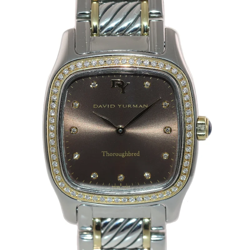 Travel wristwatches-Ladies David Yurman Two Tone Chocolate Thoroughbred 32mm Diamond Watch T303-SST