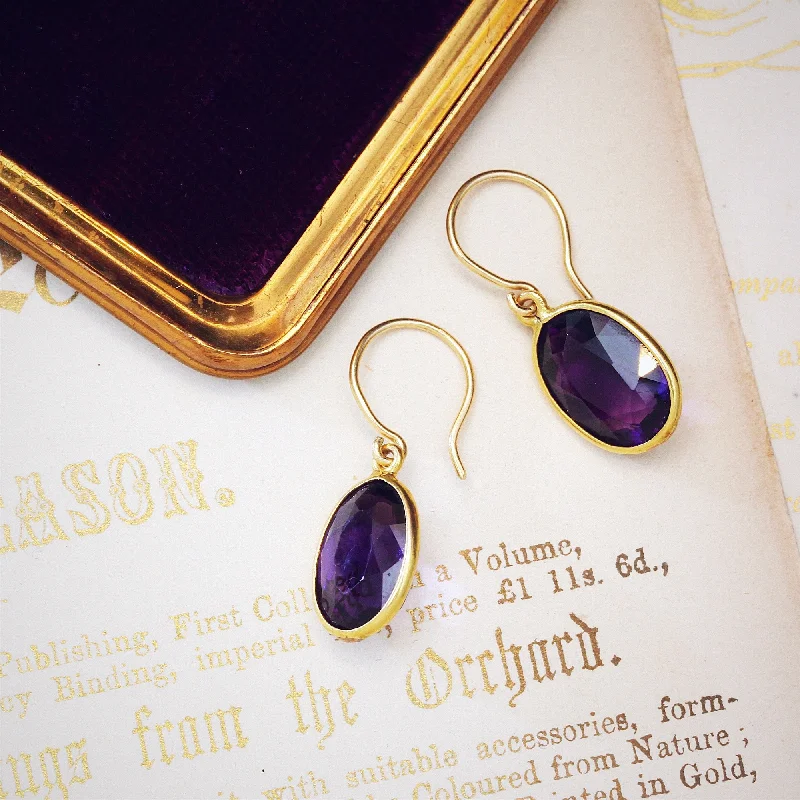 Hoops with diamonds earrings for women-Deepest Purple Faceted Amethyst Drop Earrings