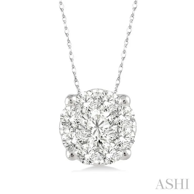 Layered gold necklace for women-14K White Gold 0.12ctw Round Diamond Cluster Necklace