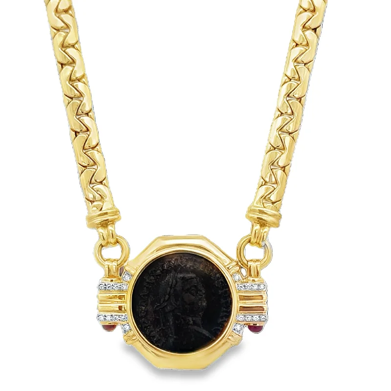 Collar necklace for women-Ancient Roman Coin Necklace in 18k Yellow Gold