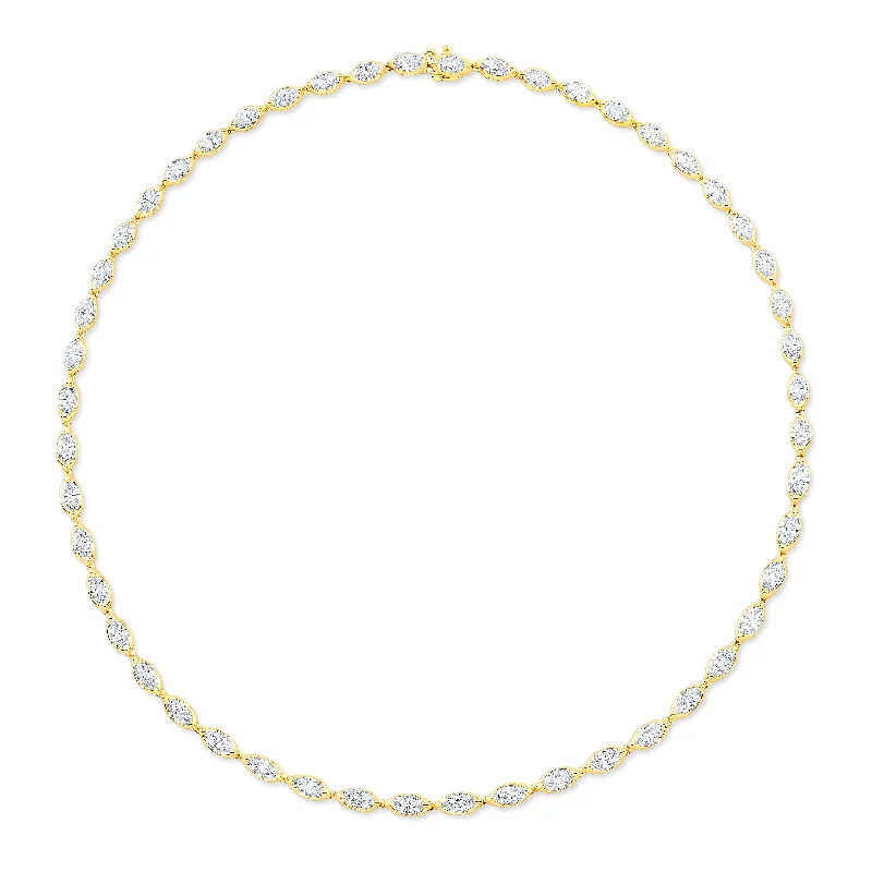 Simple necklace for women-Marquise Diamond Inline Necklace in 18kt Yellow Gold