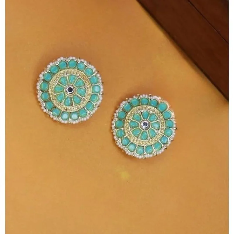 Floral stud earrings for women-Etnico Gold Plated Traditional Kundan & Pearl Studded Earrings For Women/Girls (E7210SB)