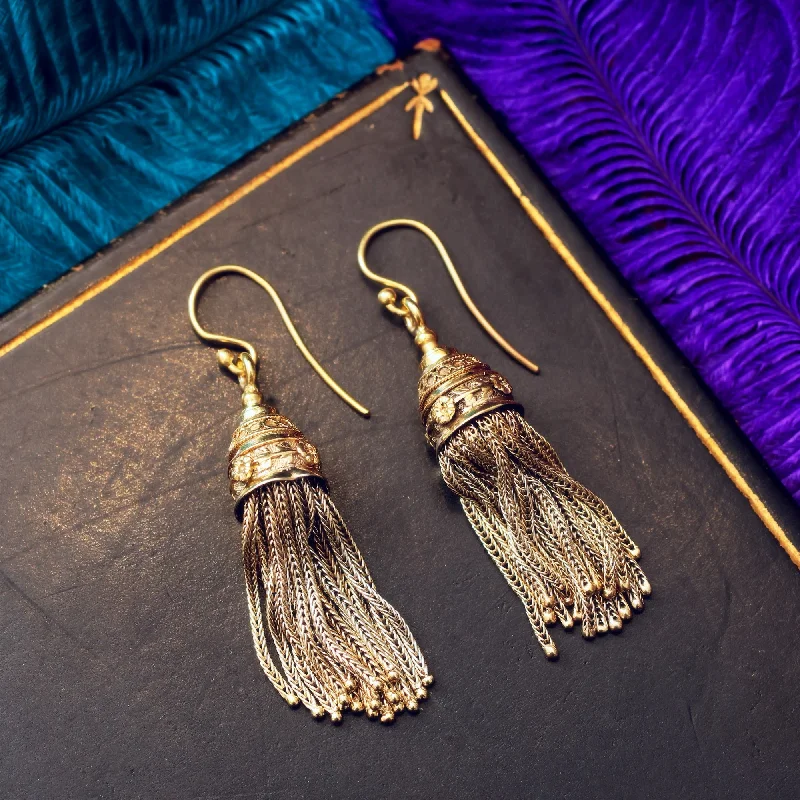 Minimalist drop earrings for women-Scarce Circa 1870's French 18ct Gold Tassel Earrings