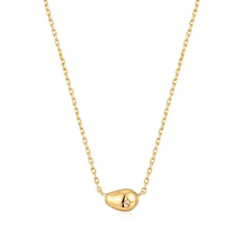 Beaded necklace for women-14K Yellow Gold Plated Pebble Sparkle Necklace by Ania Haie