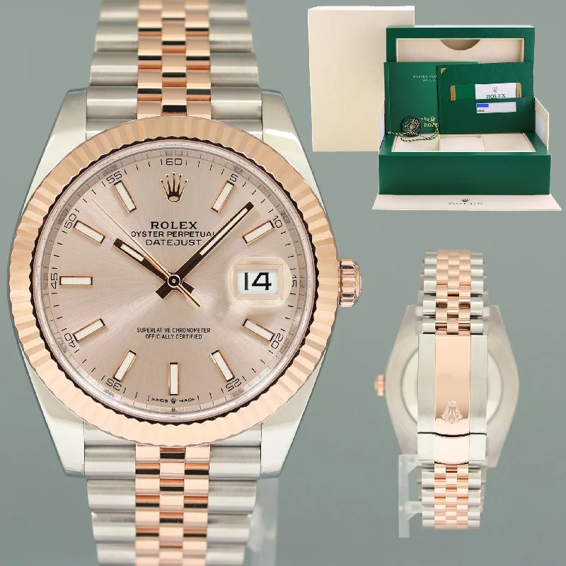 Ceramic wristwatches-MINT 2021 Rolex DateJust 41 126331 Sundust Everose Gold Two-Tone Jubilee Watch Box