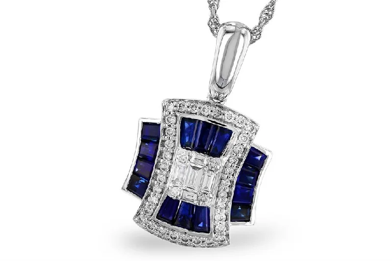 Luxury necklace for women-14K White Gold 1.10ctw Blue Sapphire & Diamond Cluster Necklace by Allison Kaufman