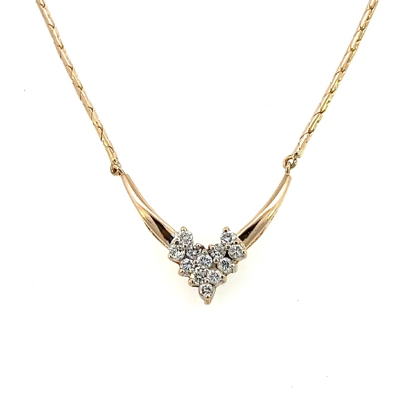 Adjustable gemstone necklace for women-Estate 14K Yellow Gold 0.45ctw Round Diamond Cluster Chevron Necklace