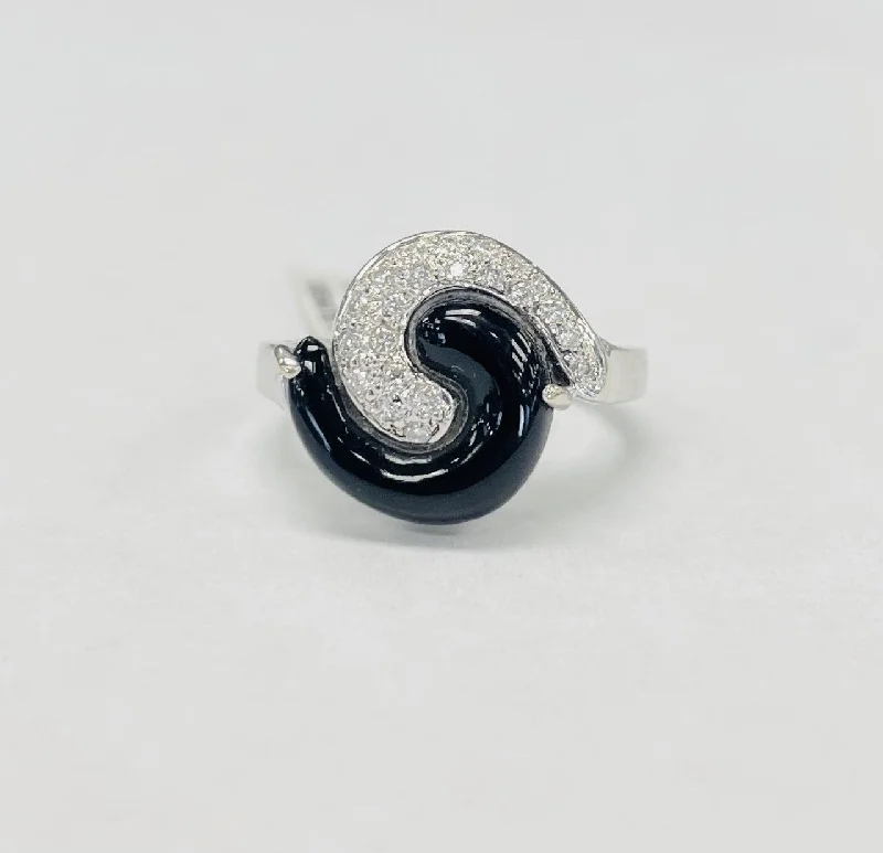 Black diamond engagement rings for women-Estate Yin An Yang Diamond And Onyx Ring