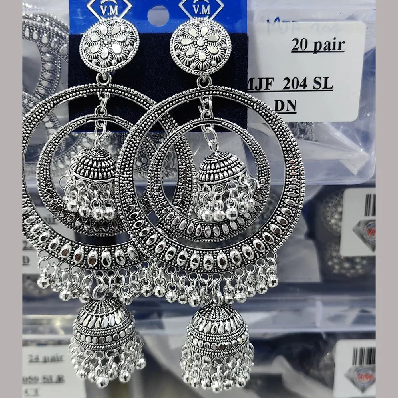 Clip-on earrings for women-VM Imitation Oxidised Plated Ghungroo Jhumki Earrings