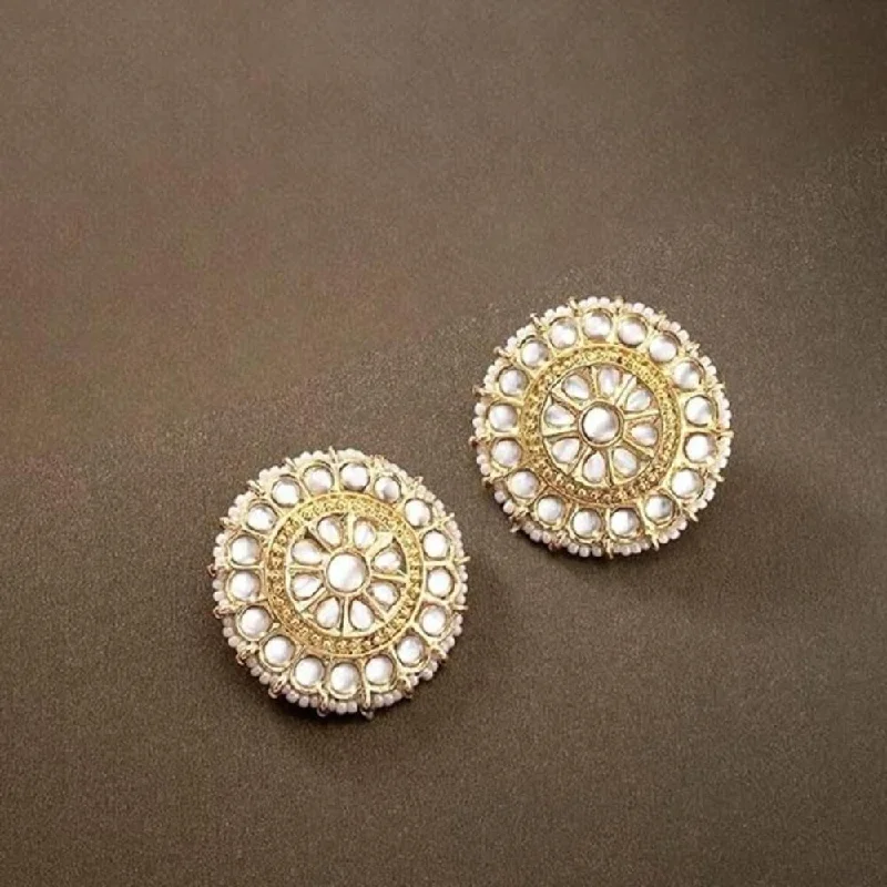 White gold earrings for women-Etnico Gold Plated Traditional Kundan & Pearl Studded Earrings For Women/Girls (E7210W)