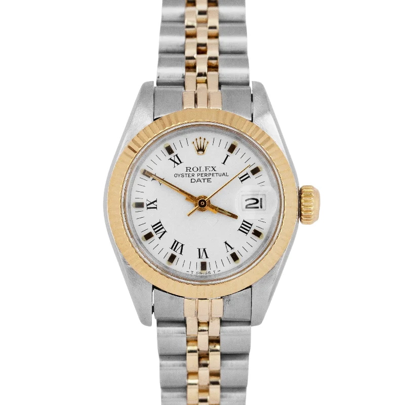 Luxury dress wristwatches-Ladies Rolex Date 26mm Two-Tone Yellow Gold Steel Jubilee Automatic Watch 69160