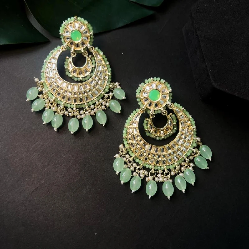 Stud earrings for women-Etnico Gold Plated Traditional Kundan Pearl Chandbali Earrings For Women And Girls (E3159Min)