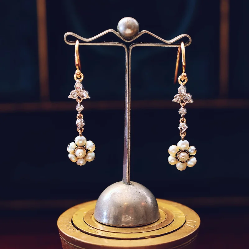 Minimalist drop earrings for women-Adorable Antique Wild Pearl & Diamond Earrings