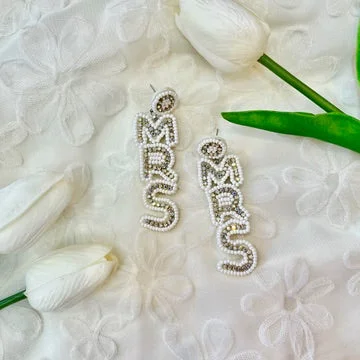 Diamond hoop earrings for women-Mrs White Beaded & Rhinestone Earrings