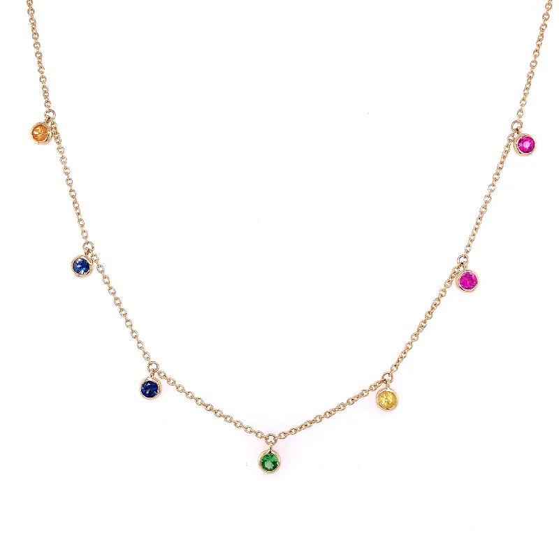 Statement necklace for women-Multi Sapphire Station Necklace in Yellow Gold