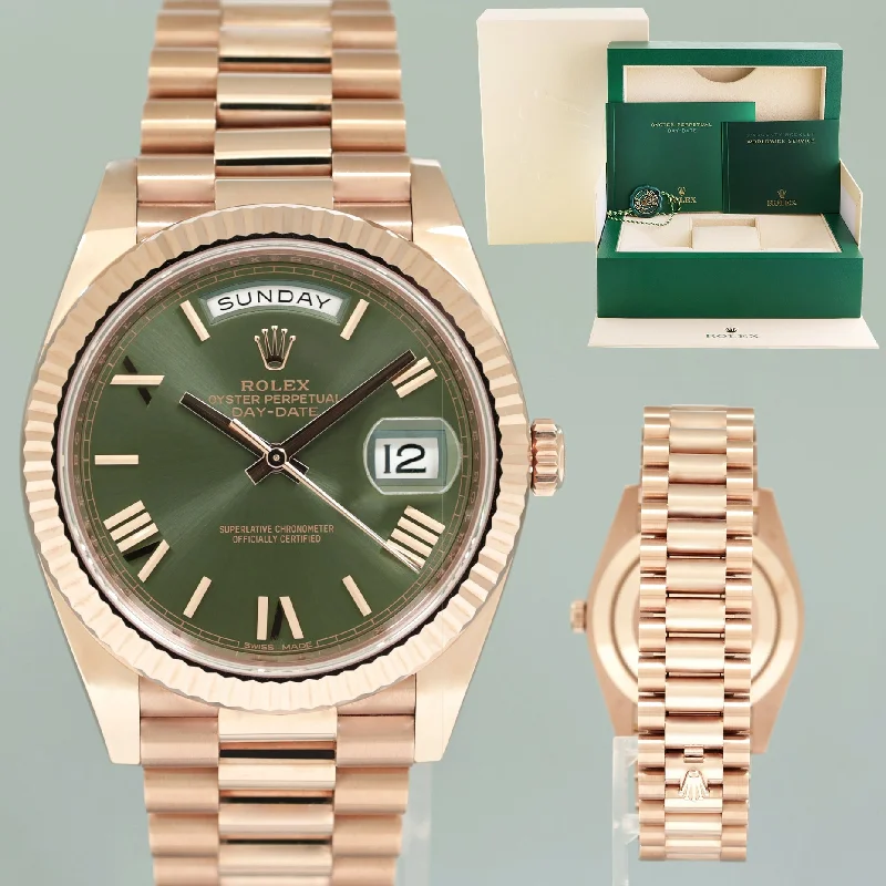 Travel wristwatches-2022 MINT Rolex President 40mm Rose Gold Olive Green 228235 Watch Box