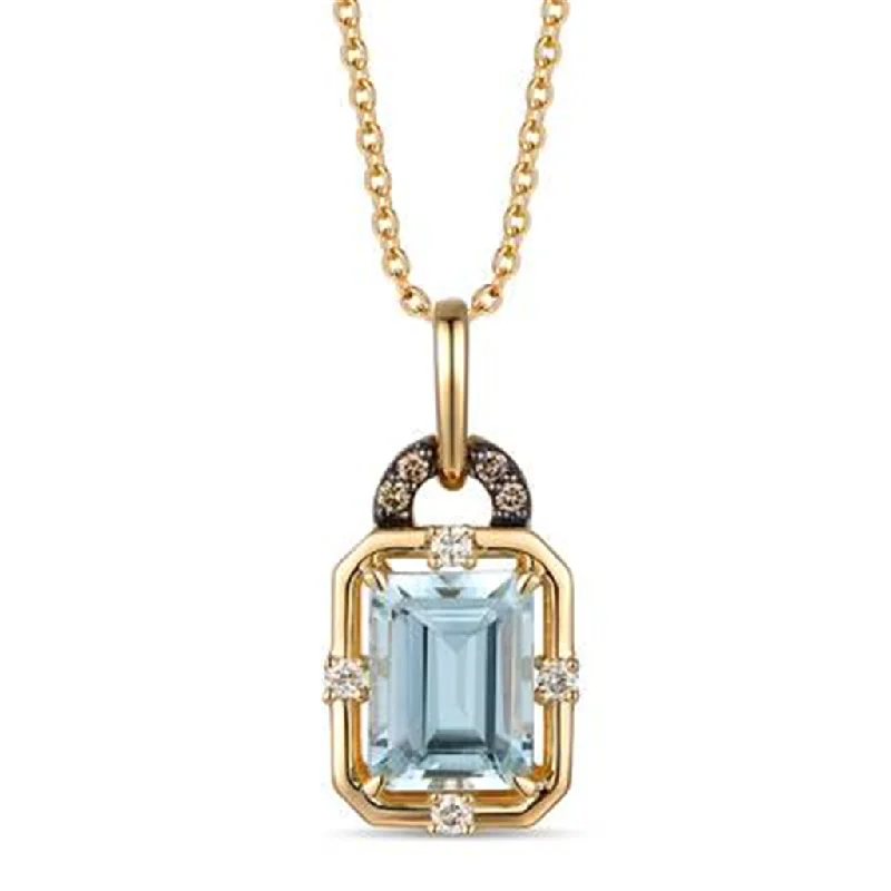 Casual necklace for women-14K Yellow Gold 1.33ctw Aquamarine and Brown Diamond Drop Necklace by Le Vian