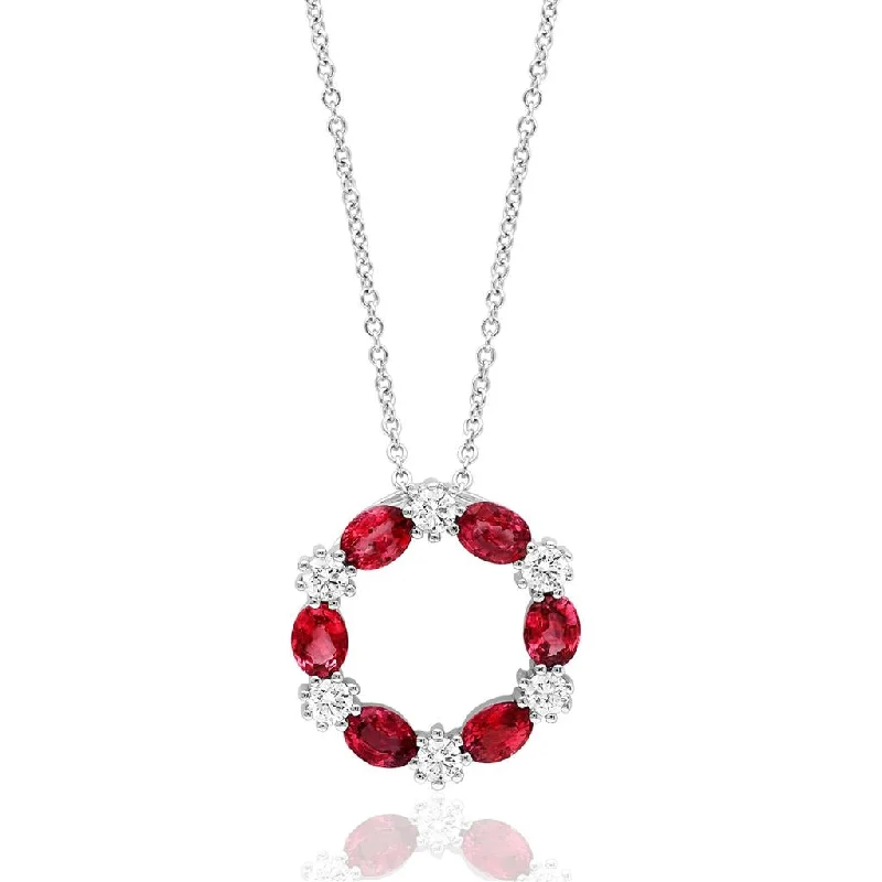 Sterling silver necklace for women-14K White Gold 1.48ctw Ruby & Diamond Alternating Circle Necklace