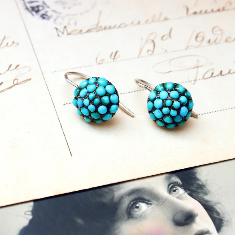 Drop earrings for women-Antique Victorian Turquoise & Silver Earrings