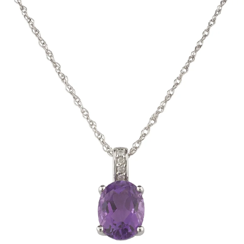 Statement necklace for women-14K White Gold 1.21ctw Oval Amethyst & Diamond Drop Necklace