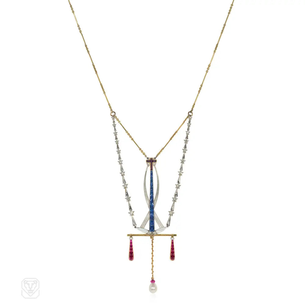 Birthday necklace for women-Edwardian multi-gemset Masonic necklace