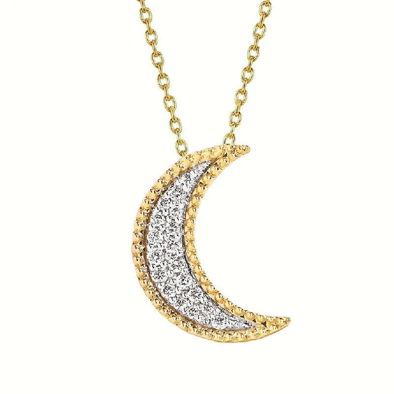 Elegant necklace for women-14K Yellow Gold 0.10ctw Diamond Crescent Moon Necklace