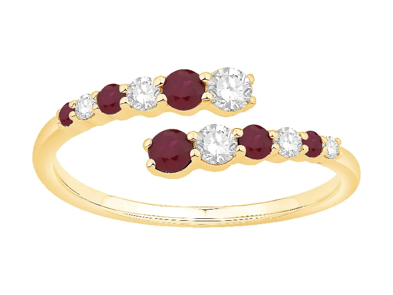 White gold engagement rings for women-14K Yellow Gold Diamond And Ruby Fashion Ring