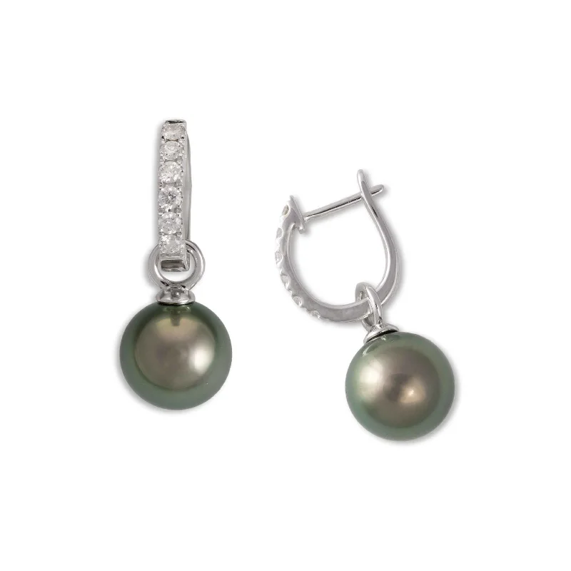 Engagement rings with gemstones for women-Diamond Half Hoop with Detachable Tahitian Pearl, 18K White Gold