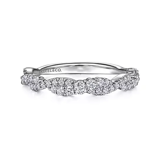 Heart-shaped engagement rings for women-White Gold Twisted Diamond Stackable Ring