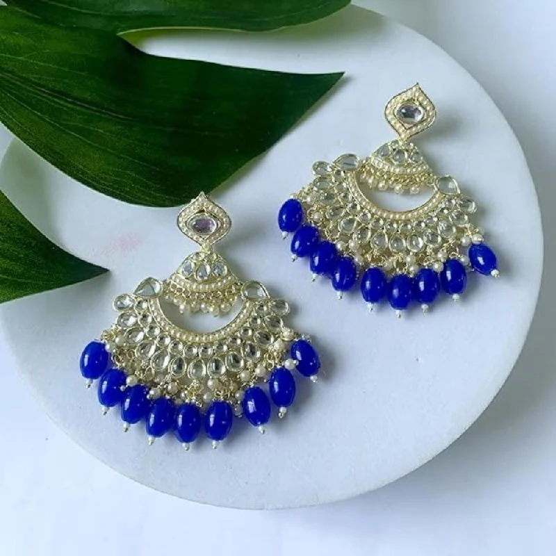 Minimalist earrings for women-Etnico Gold Plated Traditional Kundan & Pearl Chandbali Earrings For Women (E3025Bl)