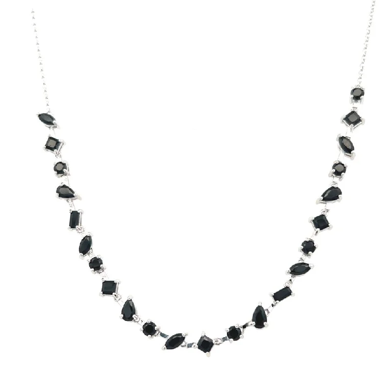 Pearl necklace for women-Sterling Silver Multi Shape Black Spinel Necklace by Samuel B.