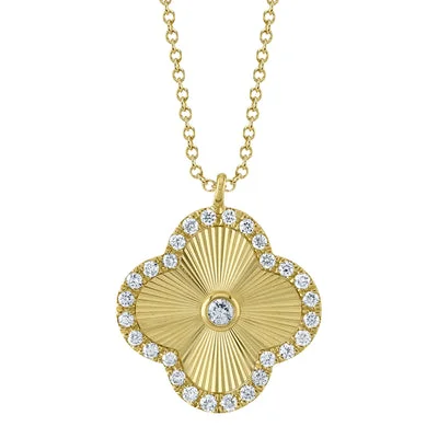 Designer necklace for women-14K Yellow Gold 0.22ctw Round Diamond Clover Necklace by Shy Creation