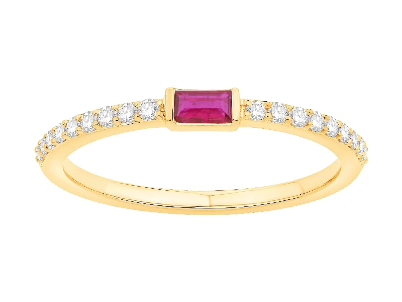 Platinum diamond engagement rings for women-14K Yellow Gold Diamond And Ruby Stackable Ring