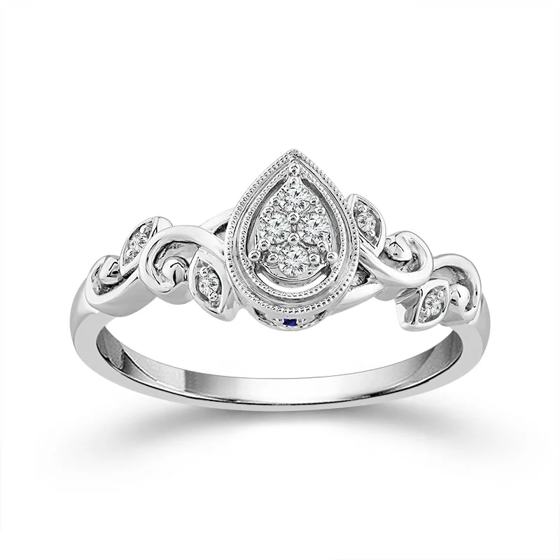 Wedding engagement rings for women-Sterling Silver 1/10 Carat Pear Shaped Diamond Promise Ring