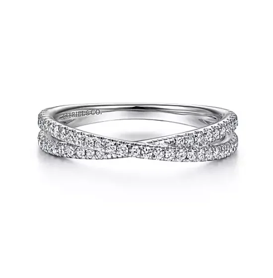 White gold engagement rings for women-White Gold Criss Cross Diamond Stackable Ring