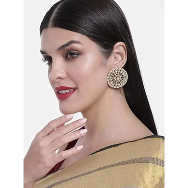 Stud earrings for women-Etnico Gold Plated Traditional Kundan & Pearl Stud Earrings for Women (E3070W)