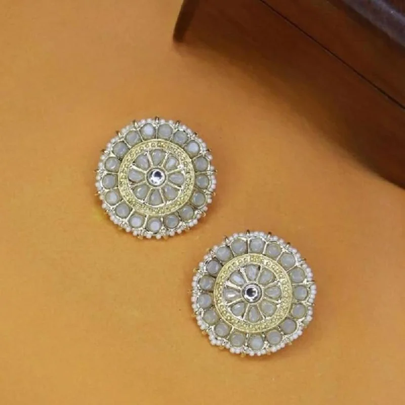 Silver drop earrings for women-Etnico Gold Plated Traditional Kundan & Pearl Studded Earrings For Women/Girls (E7210Gr)