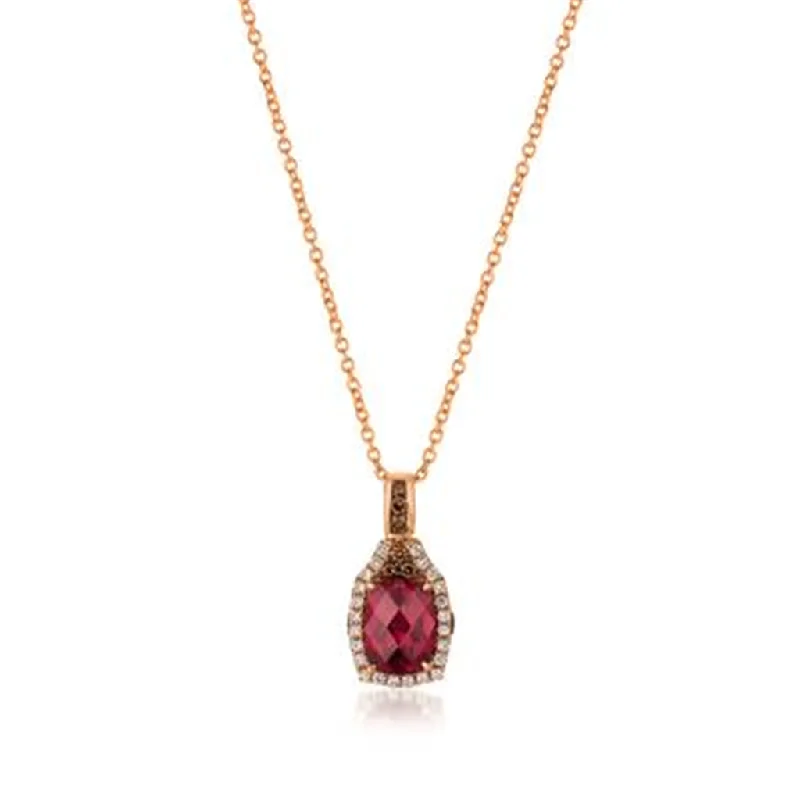 Colorful necklace for women-14K Rose Gold 1.70ctw Rhodolite Garnet & Brown Diamond Halo Necklace by Le Vian