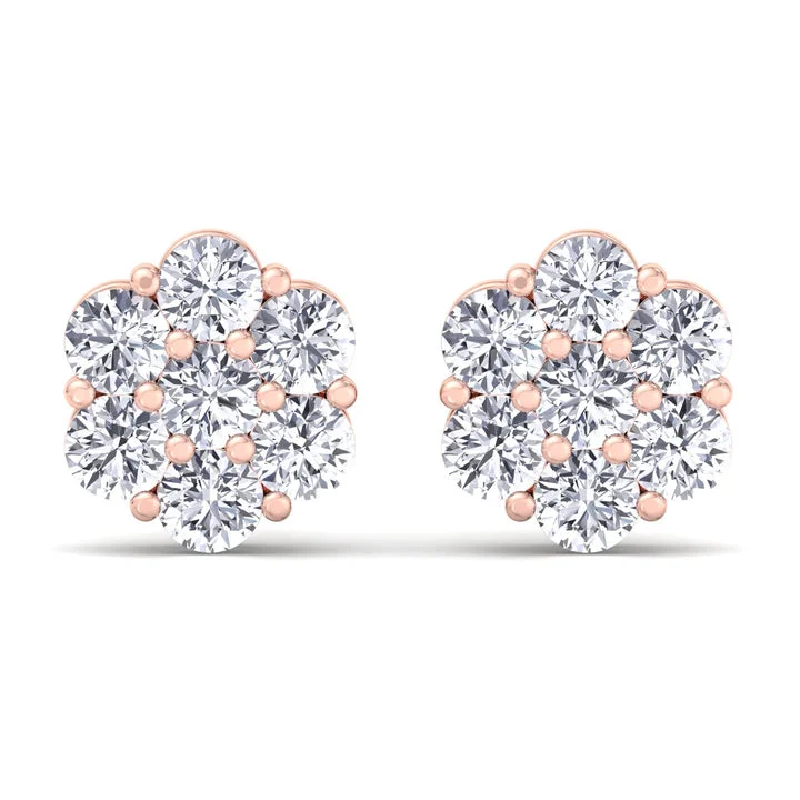 Engagement rings with emerald and diamonds for women-Rose Gold 1/4CTW Diamond Flower Studs