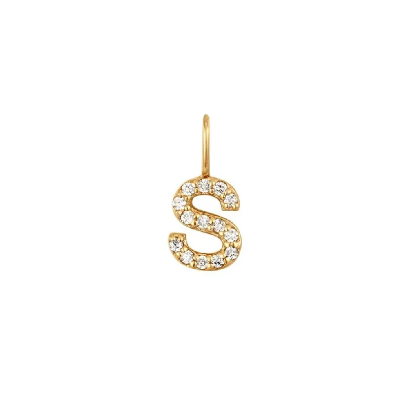 Statement necklace for women-14K Yellow Gold 0.05ctw Round Diamond Inital "S" Pendant by Aurelie Gi